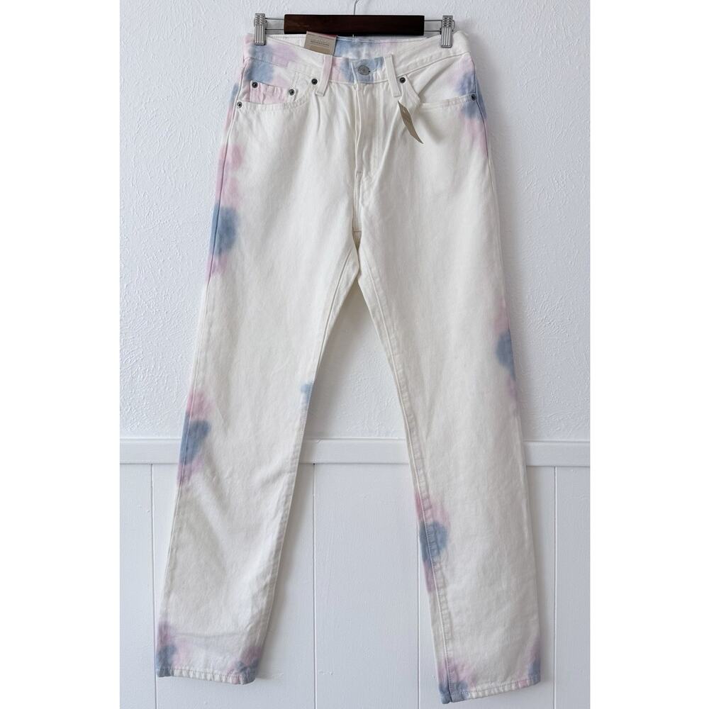 Levi's Women's Straight Leg Jeans in Cream with Pink & Blue Tie-Dye Accents